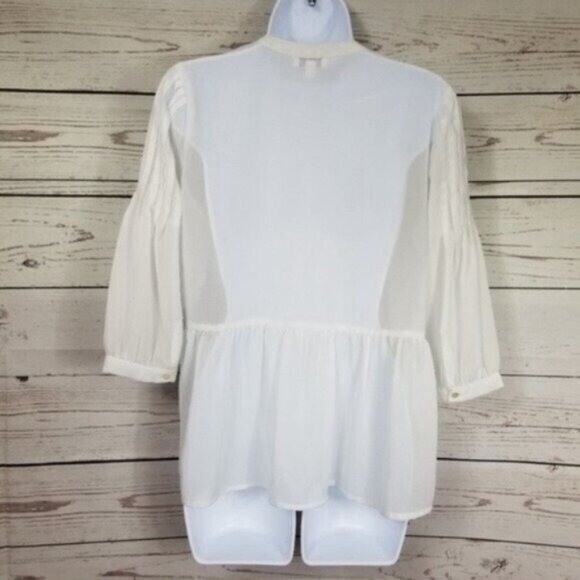 Charming Charlie Womens White Sheer Button Up Peplum Blouse Top Shirt Size M - Picture 5 of 7